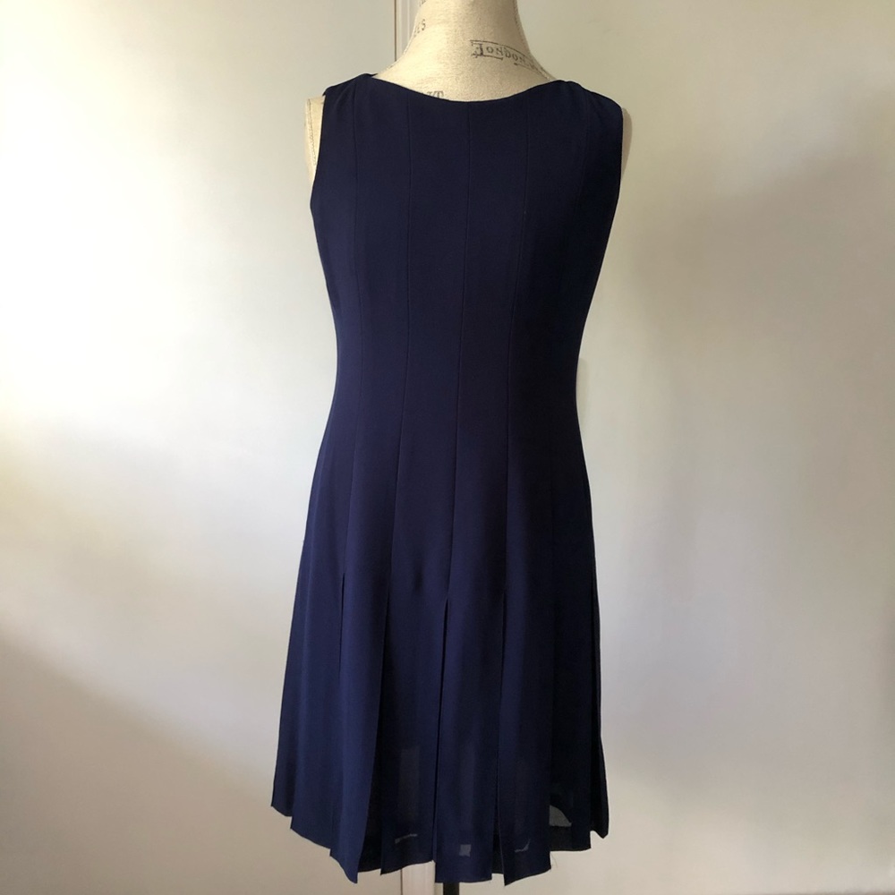 Cynthia Howie Pleated Blue Sleeveless Dress Classy